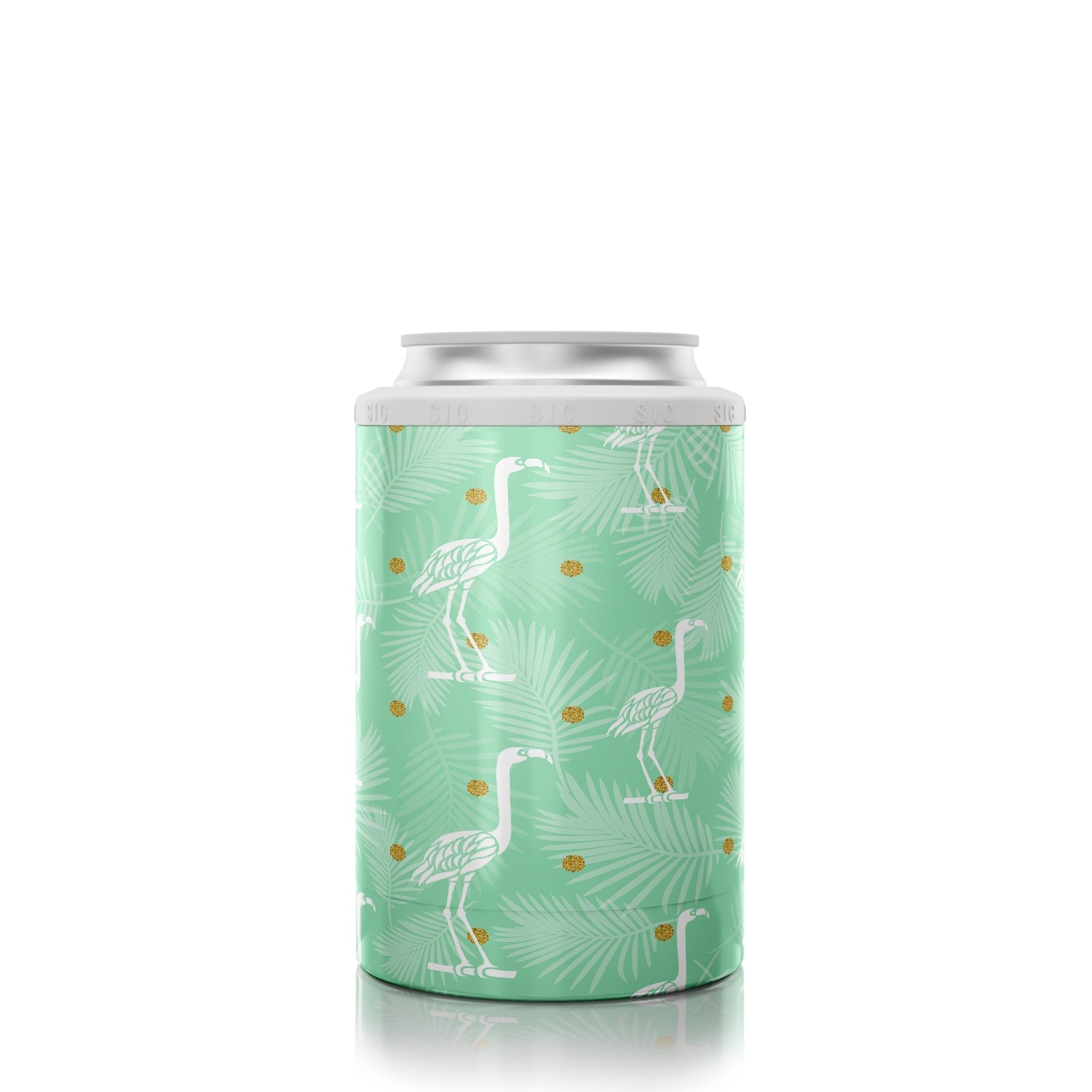 12 oz. Can Cooler Green Flamingos - SIC Lifestyle