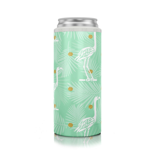 SIC® Slim Can Cooler Green Flamingos - SIC Lifestyle